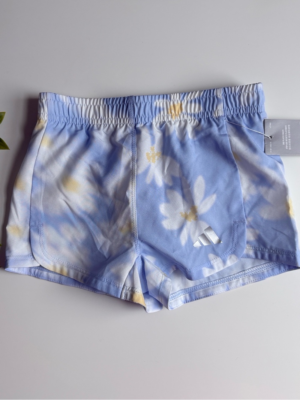 girls adidas light blue floral athletic shorts